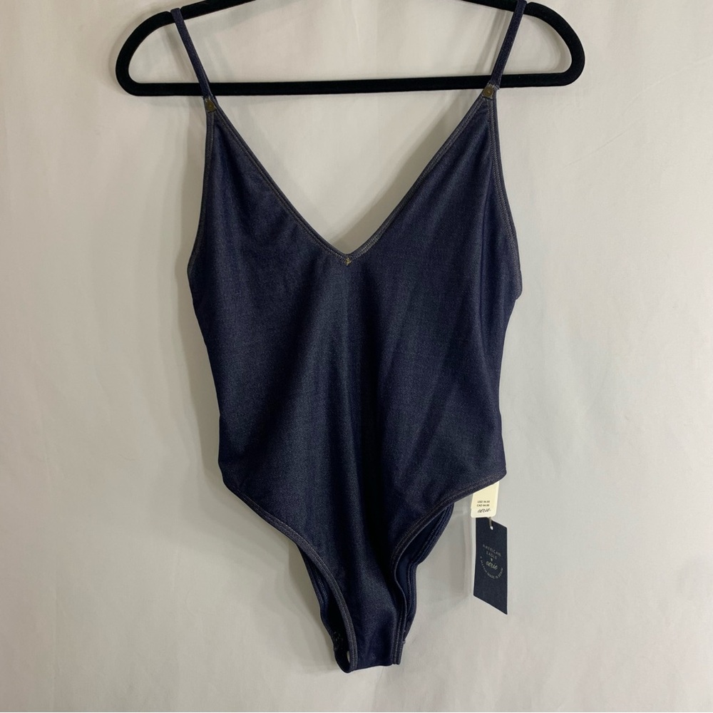 NWT AE x Aerie Match Made In Denim Plunge Cheekiest One Piece Swimsuit, XL